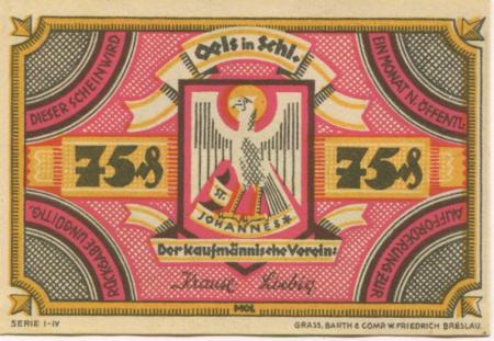 Oels (heute: PL-Olesnica) - Kaufmännischer Verein - -- - 75 Pfennig 