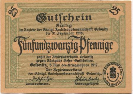 Oelsnitz - Amtshauptmannschaft - 6.5.1917 - 31.12.1918 - 25 Pfennig 