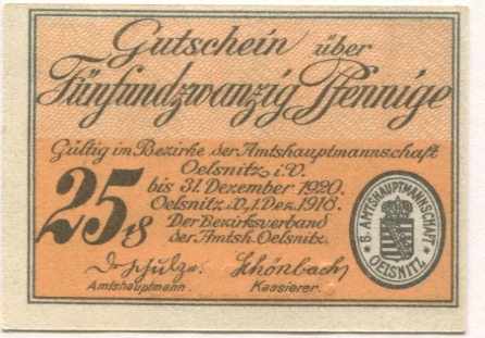 Oelsnitz - Amtshauptmannschaft - 1.12.1918 - 31.12.1920 - 25 Pfennig 