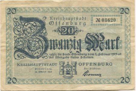 Offenburg - Stadt - 22.10.1918 - 1.2.1919 - 20 Mark 