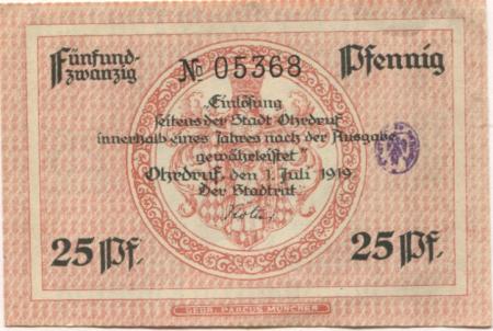 Ohrdruf - Stadt - 1.7.1919 - 25 Pfennig 