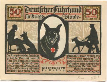 Oldenburg - Deutscher Verein für Sanitätshunde, Ritterstr. 2 - 1921 - 50 Pfennig 