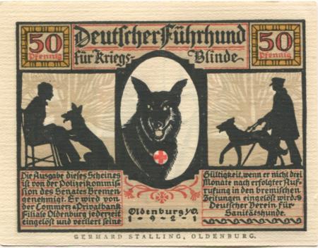 Oldenburg - Deutscher Verein für Sanitätshunde, Ritterstr. 2 - 1921 - 50 Pfennig 