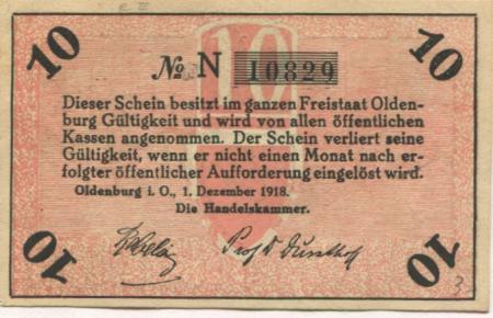 Oldenburg - Handelskammer, Moslestr. 4 - 1.12.1918 - 10 Pfennig 