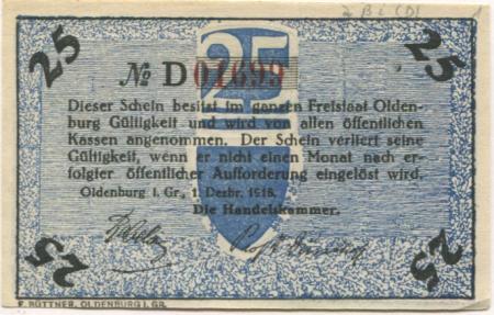 Oldenburg - Handelskammer, Moslestr. 4 - 1.12.1918 - 25 Pfennig 