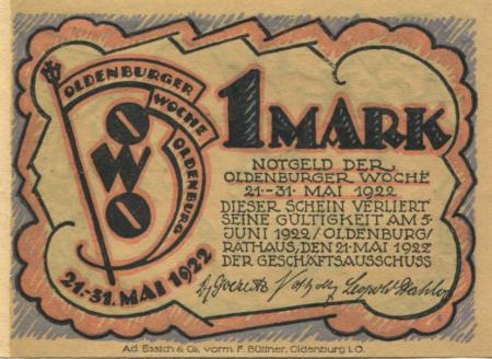 Oldenburg - Oldenburger Woche, Geschäftsausschuss - 21.5. - 31.5.1922 - 1 Mark 