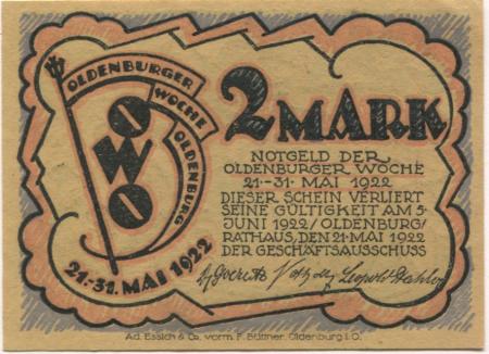 Oldenburg - Oldenburger Woche, Geschäftsausschuss - 21.5. - 31.5.1922 - 2 Mark 