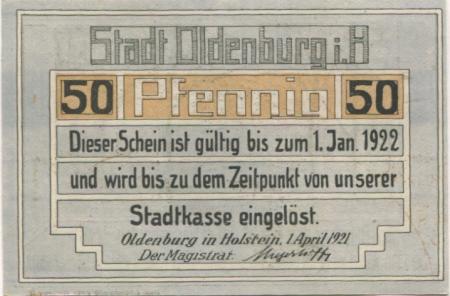 Oldenburg - Stadt - 1.4.1921 - 1.1.1922 - 50 Pfennig 