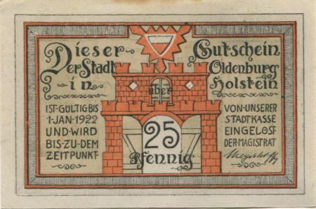 Oldenburg - Stadt - - 1.1.1922 - 25 Pfennig 