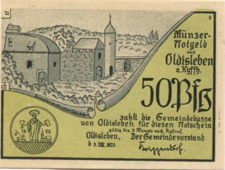 Oldisleben - Gemeinde - 5.8.1921 - 50 Pfennig 