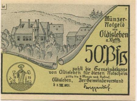 Oldisleben - Gemeinde - 5.8.1921 - 50 Pfennig 