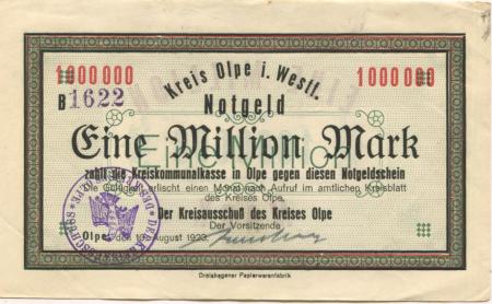 Olpe - Kreis - 10,8.1923 - 1 Million Mark 