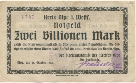 Olpe - Kreis - 26.10.1923 - 2 Billionen Mark 