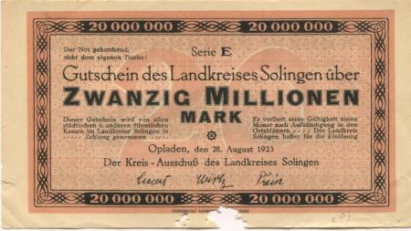 Opladen - Kreis Solingen - 28.8.1923 - 20 Millionen Mark 