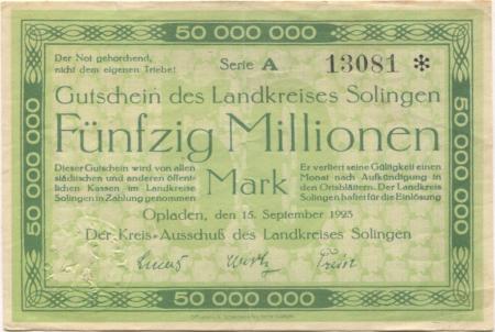 Opladen - Kreis Solingen - 15.9.1923 - 50 Millionen Mark 