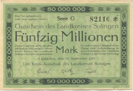 Opladen - Kreis Solingen - 15.9.1923 - 50 Millionen Mark 