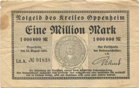 Oppenheim - Kreis - 18.8.1923 - 1 Million Mark 