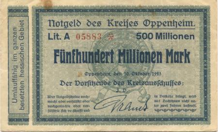 Oppenheim - Kreis - 10.10.1923 - 500 Millionen Mark 