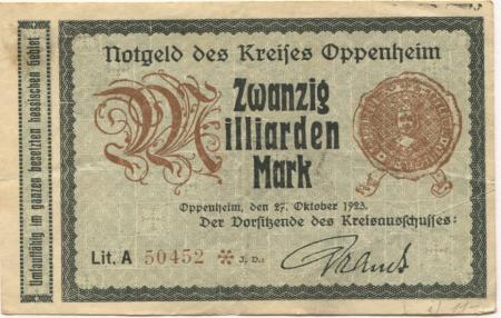 Oppenheim - Kreis - 27.10.1923 - 20 Milliarden Mark 