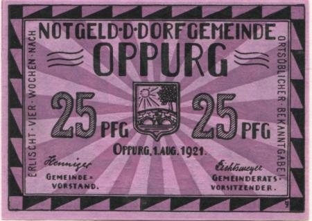 Oppurg - Gemeinde - 1.8.1921 - 25 Pfennig 