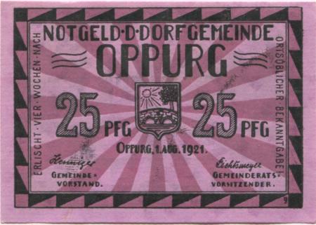 Oppurg - Gemeinde - 1.8.1921 - 25 Pfennig 