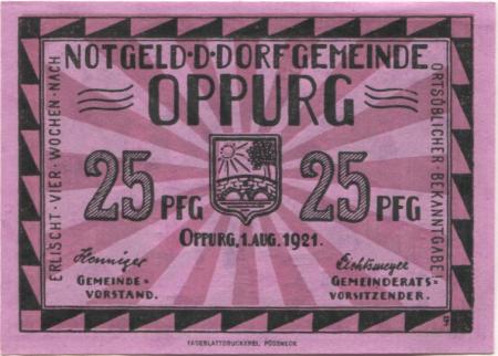Oppurg - Gemeinde - 1.8.1921 - 25 Pfennig 