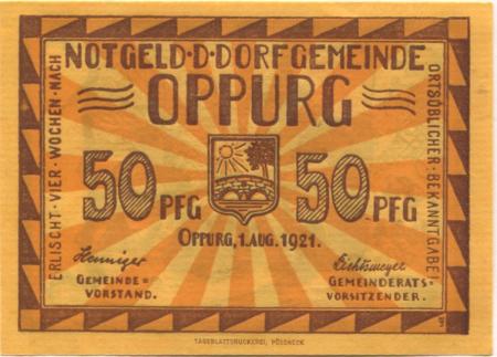 Oppurg - Gemeinde - 1.8.1921 - 50 Pfennig 