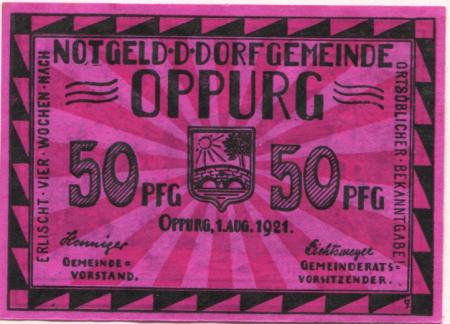 Oppurg - Gemeinde - 1.8.1921 - 50 Pfennig 