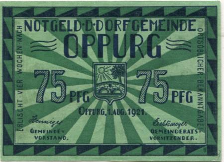 Oppurg - Gemeinde - 1.8.1921 - 75 Pfennig 