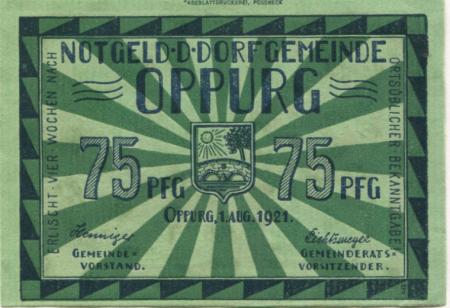Oppurg - Gemeinde - 1.8.1921 - 75 Pfennig 