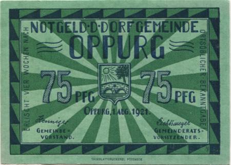 Oppurg - Gemeinde - 1.8.1921 - 75 Pfennig 