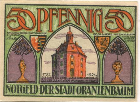 Oranienbaum - Stadt - - 31.3.1922 - 50 Pfennig 