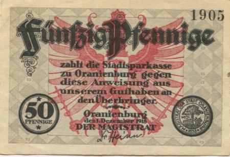 Oranienburg - Stadt - 1.12.1918 - 50 Pfennig 