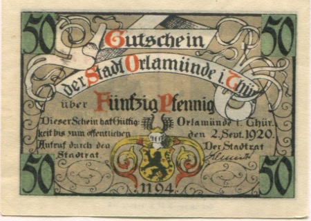 Orlamünde - Stadt - 2.9.1920 - 50 Pfennig 
