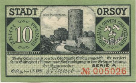 Orsoy (heute: Rheinberg) - Stadt - 1.5.1921 - 10 Pfennig 