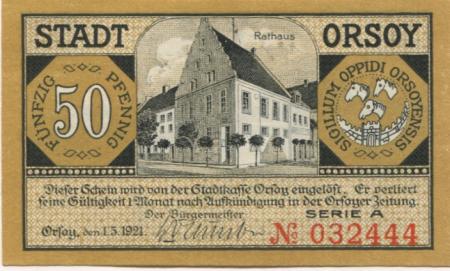 Orsoy (heute: Rheinberg) - Stadt - 1.5.1921 - 50 Pfennig 