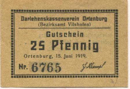 Ortenburg - Darlehenskassenverein - 15.6.1919 - 25 Pfennig 