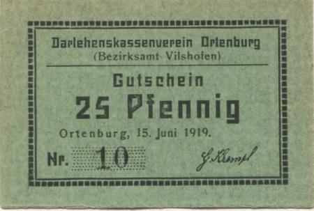 Ortenburg - Darlehenskassenverein - 15.6.1919 - 25 Pfennig 