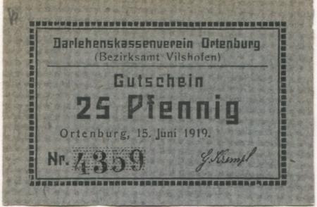 Ortenburg - Darlehenskassenverein - 15.6.1919 - 25 Pfennig 