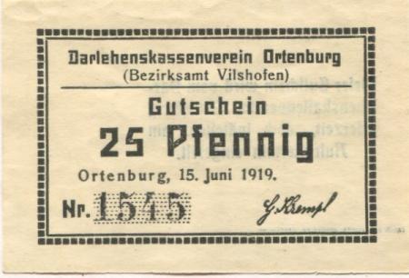 Ortenburg - Darlehenskassenverein - 15.6.1919 - 25 Pfennig 
