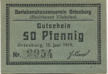 Ortenburg - Darlehenskassenverein - 15.6.1919 - 50 Pfennig 