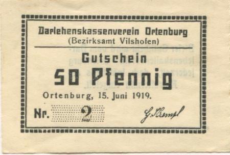 Ortenburg - Darlehenskassenverein - 15.6.1919 - 50 Pfennig 
