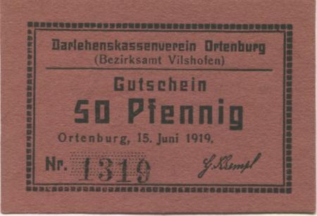 Ortenburg - Darlehenskassenverein - 15.6.1919 - 50 Pfennig 