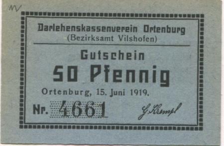 Ortenburg - Darlehenskassenverein - 15.6.1919 - 50 Pfennig 
