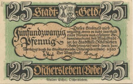 Oschersleben - Stadt - 11.6.1920 - 25 Pfennig 