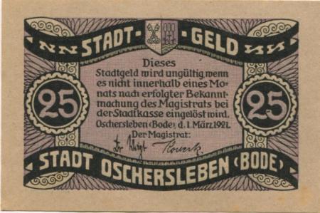 Oschersleben - Stadt - 1.3.1921 - 25 Pfennig 