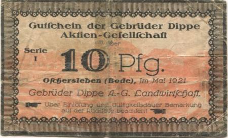 Oschersleben - Dippe AG, Gebrüder, Landwirtschaft Rittergut Hakelberg - Mai 1921 - 10 Pfennig 