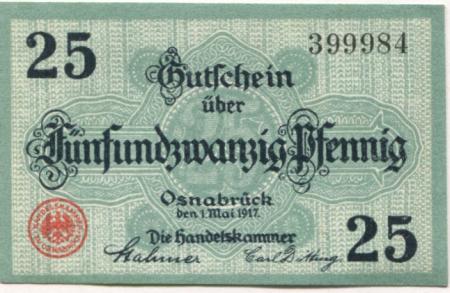 Osnabrück - Handelskammer - 1.5.1917 - 25 Pfennig 