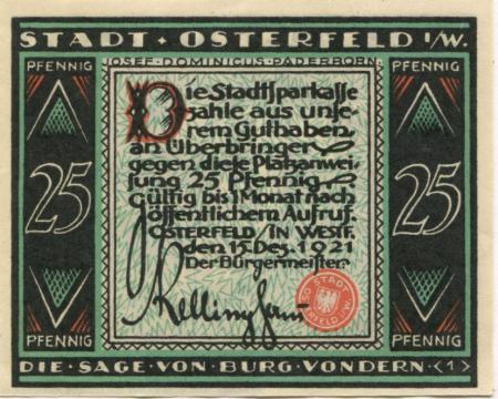 Osterfeld (heute: Oberhausen) - Stadt - 15.12.1921 - 25 Pfennig 