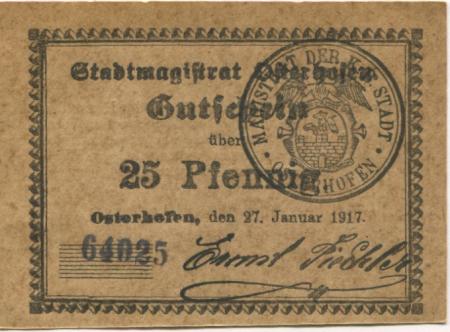 Osterhofen - Stadt - 9.12.1920 - 25 Pfennig 